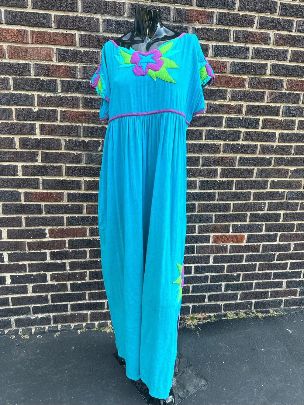 Vintage Bill Tice Maxi Caftan Dress with Floral Embroidery